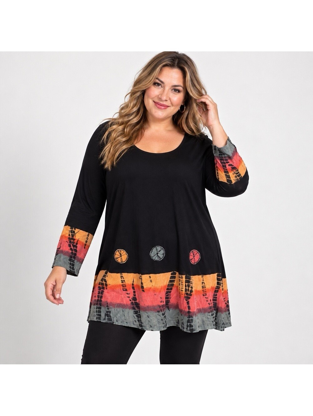 Parsley & Sage XXL Black Abstract Tunic Top Art to Wear Boho Lagenlook Rayon